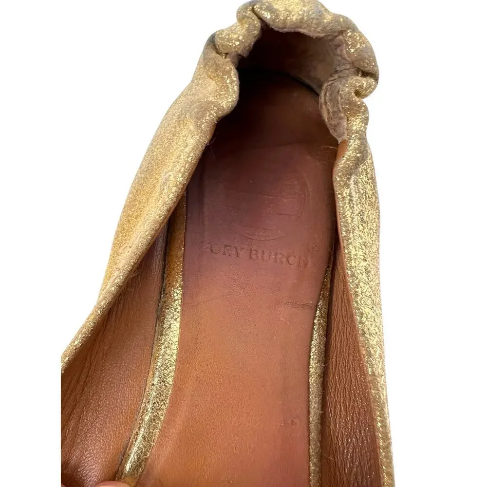 TORY BURCH The Reva Crackled Metallic Leather Espadrilles Women's Size 9.5 M